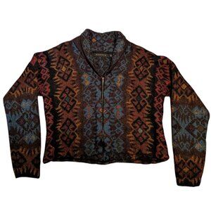 Dakota Alpaca Sweater Cardigan Wool‎ Crop Aztec Boho Hand Loomed Boxy Zip Up